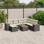 Set mobilier de grădină cu perne, 8 piese, negru, poliratan GartenMobel Dekor