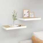 Rafturi perete suspendate 2 buc. alb/stejar 50x23x3,8cm MDF GartenMobel Dekor