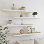Rafturi perete suspendate 4 buc. stejar/alb 120x23,5x3,8 cm MDF GartenMobel Dekor