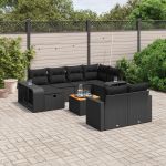 Set canapele de grădină cu perne, 11 piese, negru, poliratan GartenMobel Dekor