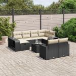 Set canapele de grădină cu perne, 11 piese, negru, poliratan GartenMobel Dekor