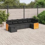 Set canapele de grădină cu perne, 7 piese, negru, poliratan GartenMobel Dekor