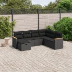 Set canapele de grădină cu perne, 7 piese, negru, poliratan GartenMobel Dekor