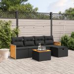 Set mobilier de grădină cu perne, 6 piese, negru, poliratan GartenMobel Dekor