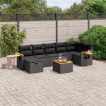 Set mobilier de grădină cu perne, 8 piese, negru, poliratan GartenMobel Dekor