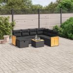 Set mobilier de grădină cu perne, 8 piese, negru, poliratan GartenMobel Dekor