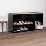 Banchetă pantofar cu pernă, negru, 104x30x49 cm, lemn prelucrat GartenMobel Dekor