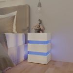 Dulap noptieră cu LED alb extralucios 45x35x67cm lemn prelucrat GartenMobel Dekor