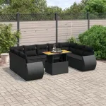 Set canapele de grădină cu perne, 10 piese, negru, poliratan GartenMobel Dekor