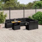 Set canapele de grădină cu perne, 10 piese, negru, poliratan GartenMobel Dekor