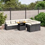 Set canapele de grădină cu perne, 10 piese, negru, poliratan GartenMobel Dekor