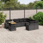 Set canapele de grădină cu perne, 10 piese, negru, poliratan GartenMobel Dekor