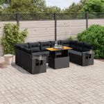 Set canapele de grădină cu perne, 10 piese, negru, poliratan GartenMobel Dekor