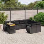 Set canapele de grădină cu perne, 10 piese, negru, poliratan GartenMobel Dekor