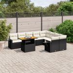 Set canapele de grădină cu perne, 10 piese, negru, poliratan GartenMobel Dekor