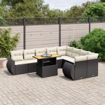 Set canapele de grădină cu perne, 10 piese, negru, poliratan GartenMobel Dekor