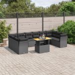 Set canapele de grădină cu perne, 11 piese, negru, poliratan GartenMobel Dekor