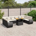 Set canapele de grădină cu perne, 11 piese, negru, poliratan GartenMobel Dekor