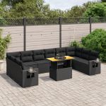 Set canapele de grădină cu perne, 11 piese, negru, poliratan GartenMobel Dekor