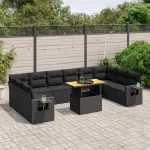 Set canapele de grădină cu perne, 11 piese, negru, poliratan GartenMobel Dekor