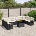 Set canapele de grădină cu perne, 11 piese, negru, poliratan GartenMobel Dekor