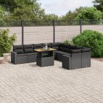 Set canapele de grădină cu perne, 11 piese, negru, poliratan GartenMobel Dekor