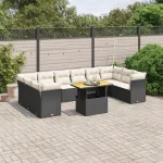 Set canapele de grădină cu perne, 11 piese, negru, poliratan GartenMobel Dekor