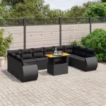Set canapele de grădină cu perne, 11 piese, negru, poliratan GartenMobel Dekor