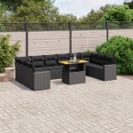 Set canapele de grădină cu perne, 11 piese, negru, poliratan GartenMobel Dekor