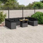 Set canapele de grădină cu perne, 11 piese, negru, poliratan GartenMobel Dekor