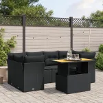 Set canapele de grădină cu perne, 7 piese, negru, poliratan GartenMobel Dekor