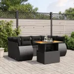 Set canapele de grădină cu perne, 7 piese, negru, poliratan GartenMobel Dekor