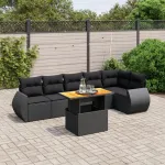 Set canapele de grădină cu perne, 7 piese, negru, poliratan GartenMobel Dekor