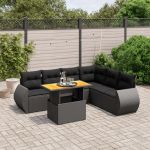 Set canapele de grădină cu perne, 7 piese, negru, poliratan GartenMobel Dekor