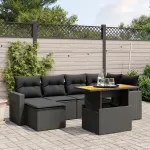 Set canapele de grădină cu perne, 7 piese, negru, poliratan GartenMobel Dekor