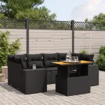 Set canapele de grădină cu perne, 7 piese, negru, poliratan GartenMobel Dekor
