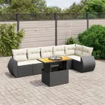 Set canapele de grădină cu perne, 7 piese, negru, poliratan GartenMobel Dekor