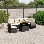 Set canapele de grădină cu perne, 7 piese, negru, poliratan GartenMobel Dekor