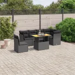 Set canapele de grădină cu perne, 7 piese, negru, poliratan GartenMobel Dekor