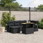 Set canapele de grădină cu perne, 7 piese, negru, poliratan GartenMobel Dekor