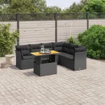 Set canapele de grădină cu perne, 7 piese, negru, poliratan GartenMobel Dekor