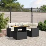 Set mobilier de grădină cu perne, 5 piese, negru, poliratan GartenMobel Dekor