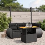 Set mobilier de grădină cu perne, 5 piese, negru, poliratan GartenMobel Dekor