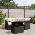 Set mobilier de grădină cu perne, 5 piese, negru, poliratan GartenMobel Dekor