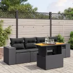 Set mobilier de grădină cu perne, 5 piese, negru, poliratan GartenMobel Dekor