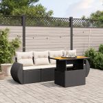 Set mobilier de grădină cu perne, 5 piese, negru, poliratan GartenMobel Dekor