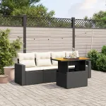 Set mobilier de grădină cu perne, 5 piese, negru, poliratan GartenMobel Dekor