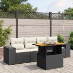 Set mobilier de grădină cu perne, 5 piese, negru, poliratan GartenMobel Dekor