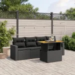 Set mobilier de grădină cu perne, 5 piese, negru, poliratan GartenMobel Dekor