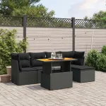 Set mobilier de grădină cu perne, 6 piese, negru, poliratan GartenMobel Dekor